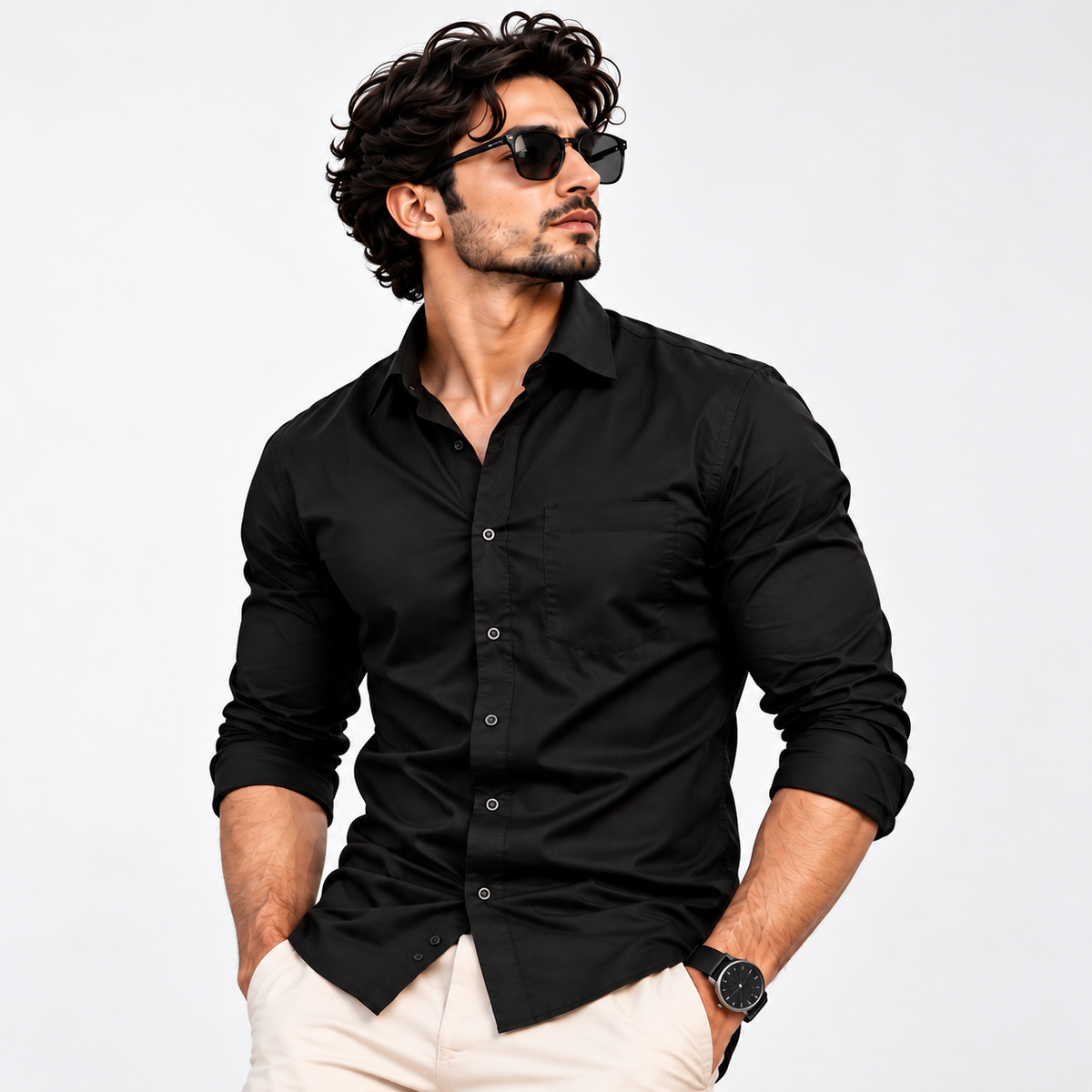 Naik Lake Premium Cotton Shirt – Black