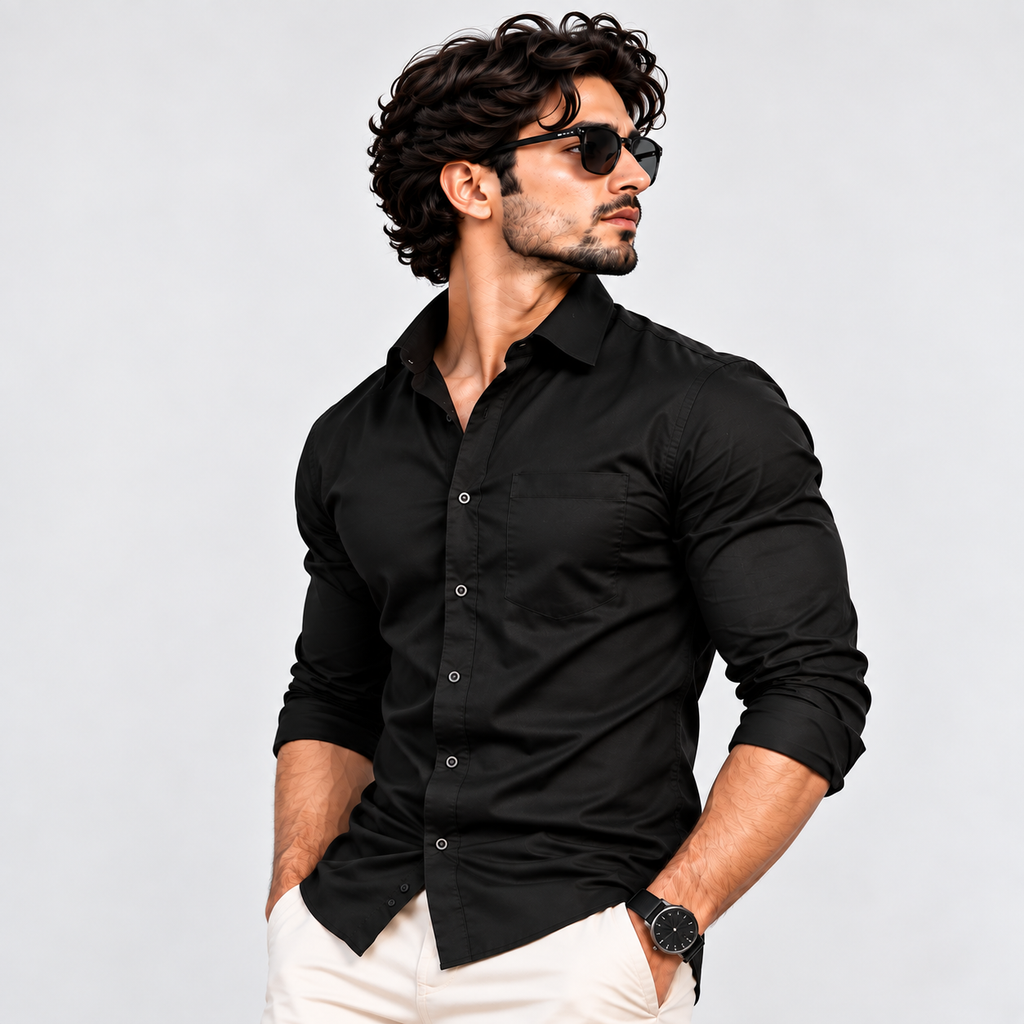 Naik Lake Premium Cotton Shirt – Black