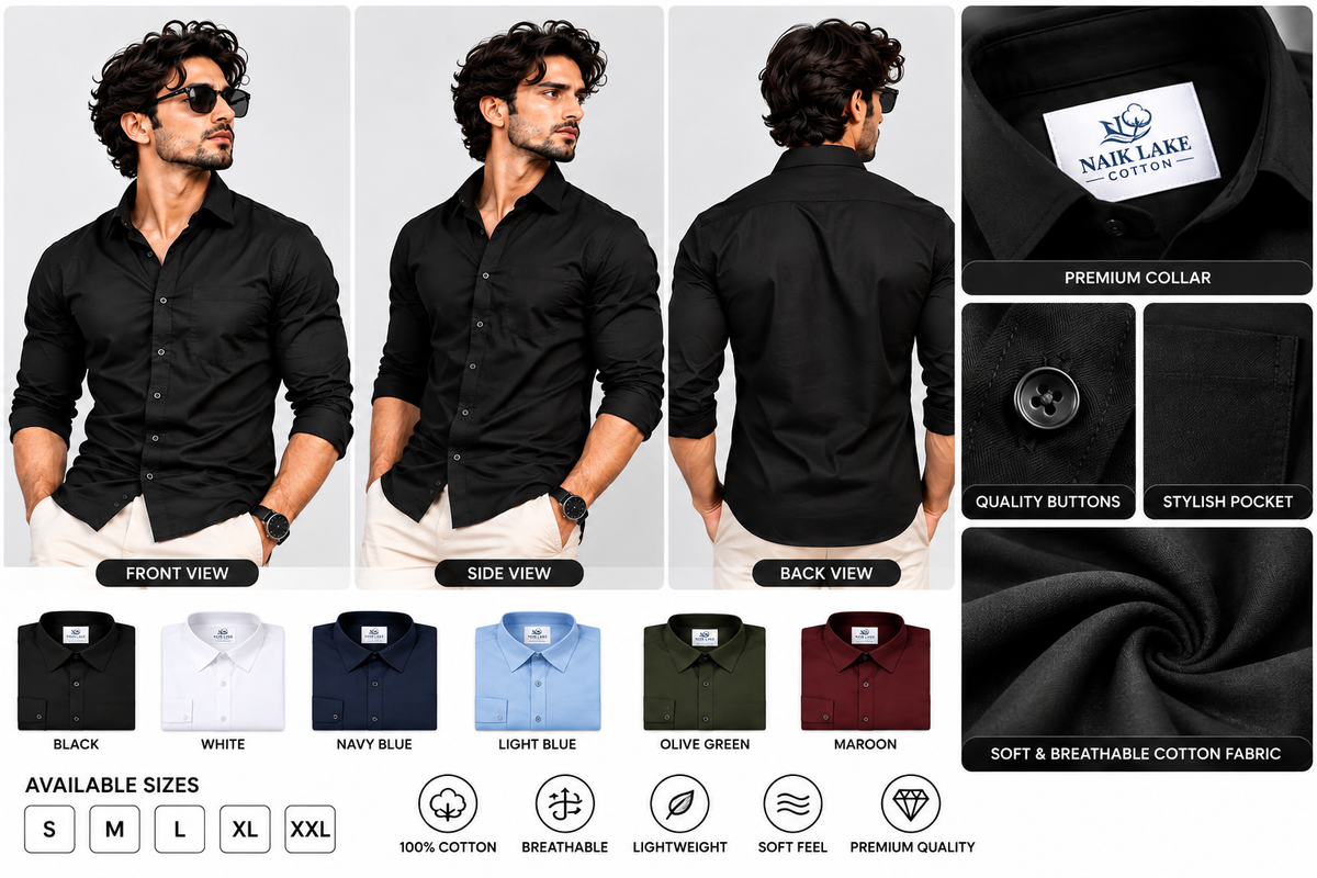Naik Lake Premium Cotton Shirt – Black