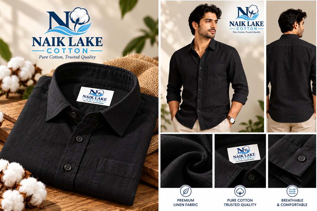 Naik Lake Premium Linen Shirt – Black